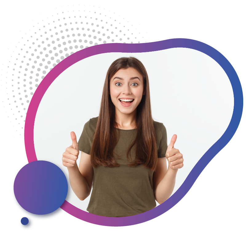 Smiling woman giving a thumbs up, with a speech bubble expressing positivity, showcasing the convenience of long-stay prepaid eSIM options in Australia.